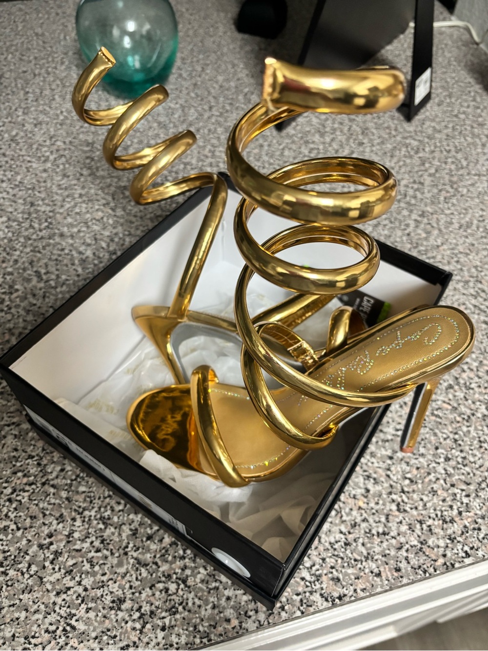 Cape Robbin Metallic Gold Spiral Wrap Stiletto Heels